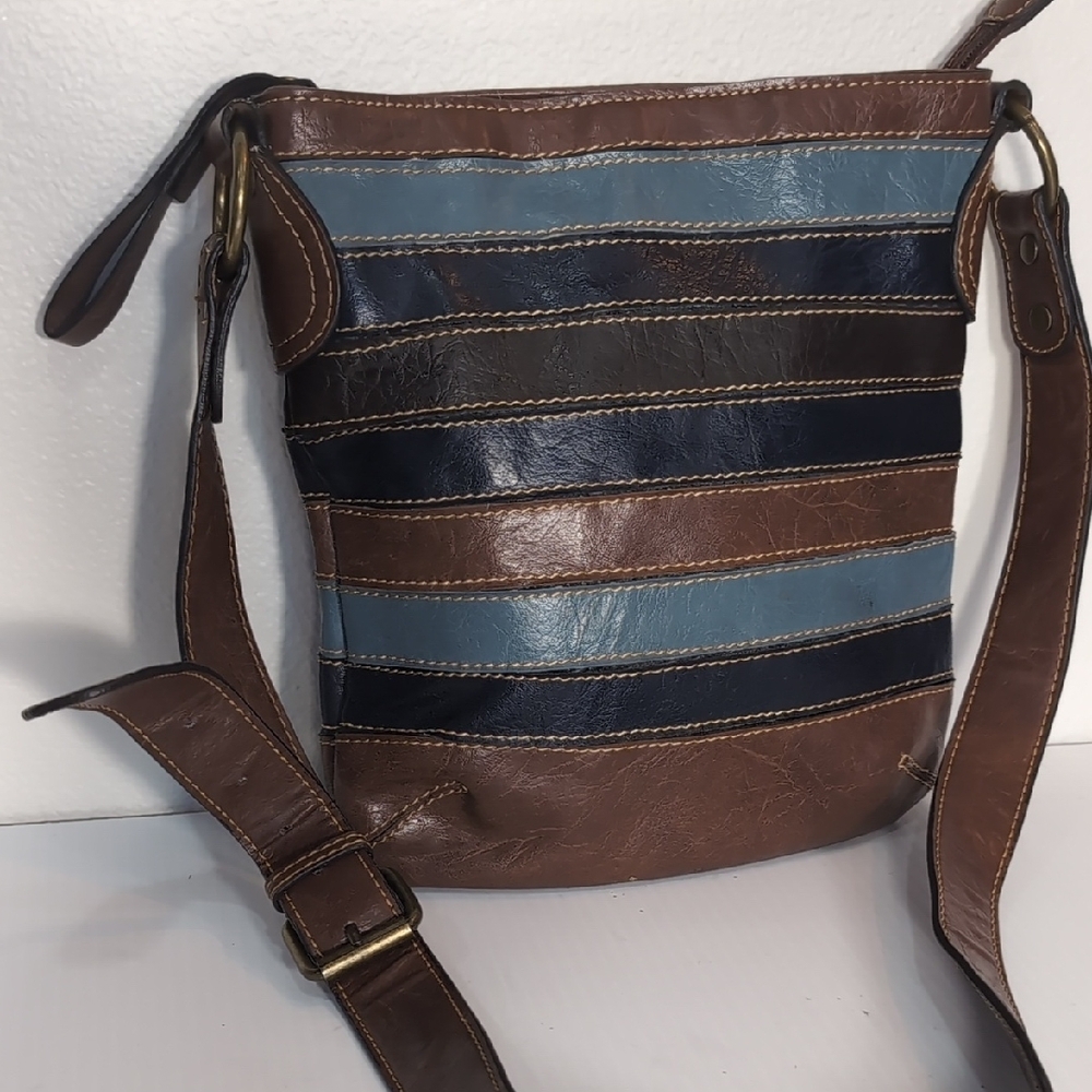 Liz & Co Y2K Vintage Brown and Blue Leather Crossbody Bag